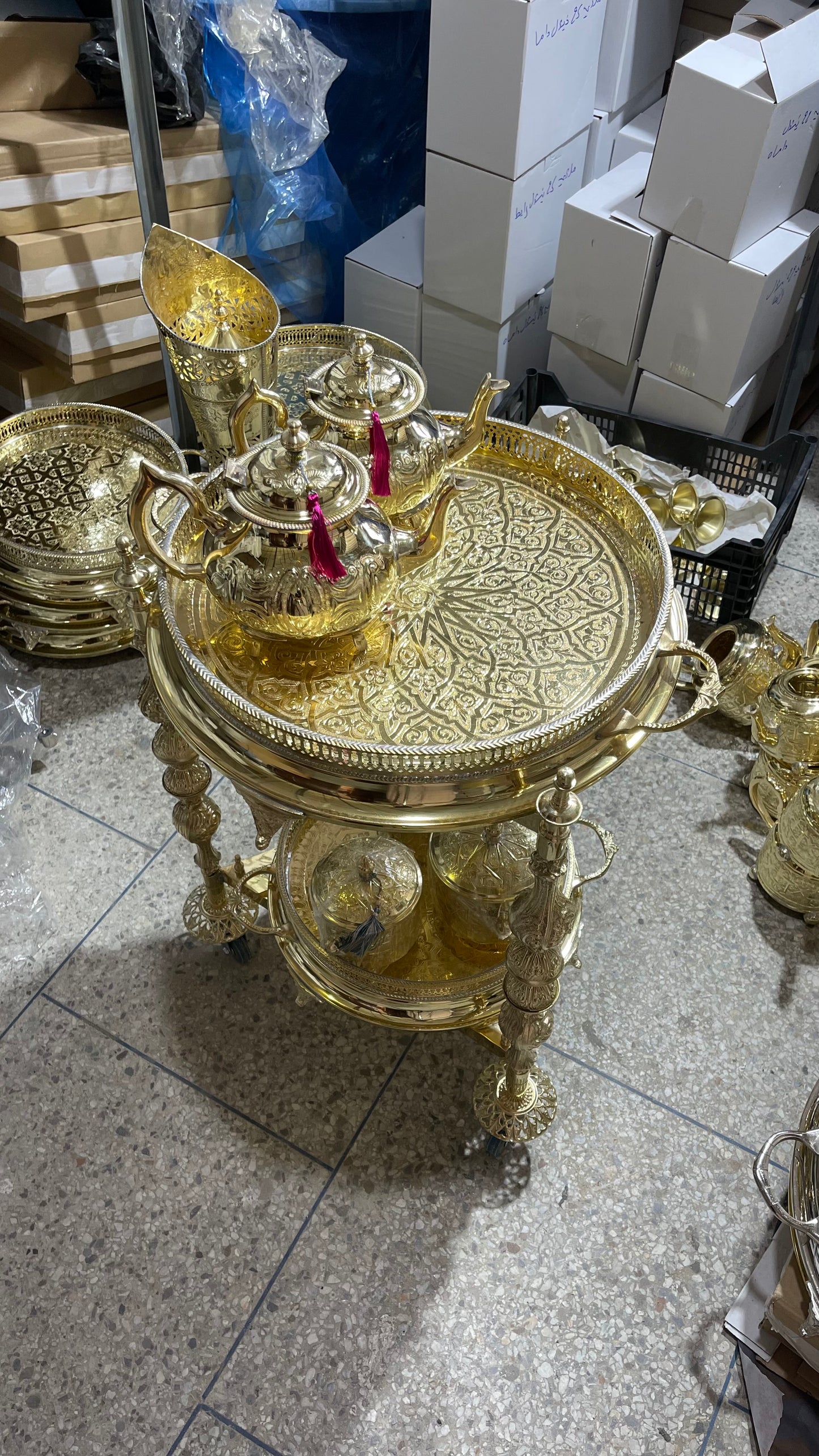 Moroccan Copper Trolley - Luxury Golden Service Cart