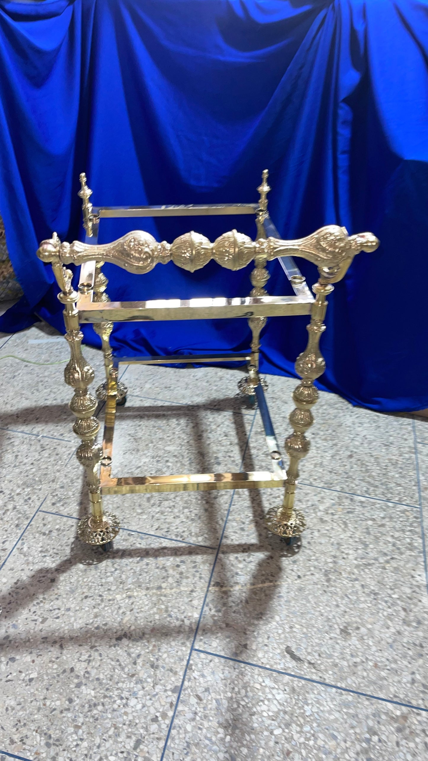 Luxury Rectangular Moroccan Copper Trolley - Handcrafted Golden Service
