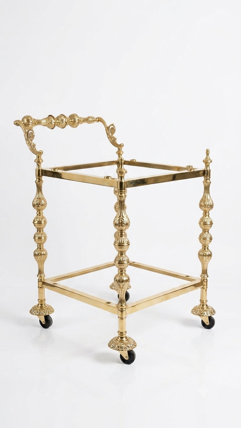 Luxury Rectangular Moroccan Copper Trolley - Handcrafted Golden Service